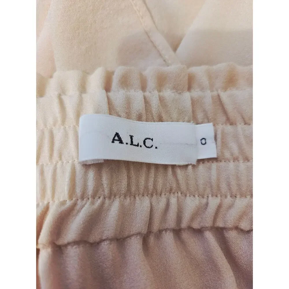 A.L.C. Silk Mini Skirt 0 XS Beige Nude Blush Layered Belted Flowy 100% Silk